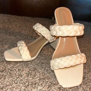 Sincerely Jules Cream Braided Strap Heels